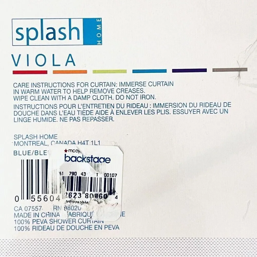 NWT Splash HOME Gorgeous Peva VIOLA White Blue Black Yellow Tulip Shower Curtain